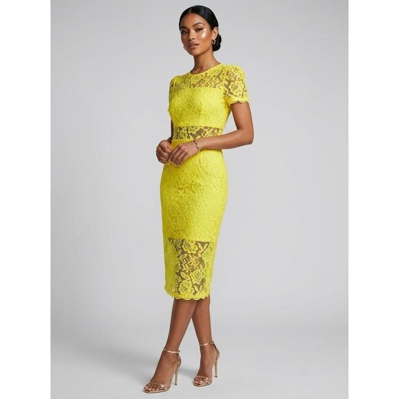 Nordstrom Dresses & Skirts - Nordstrom Yellow Floral Lace Midi Dress Short Sleeve Occasion Size XSmall
